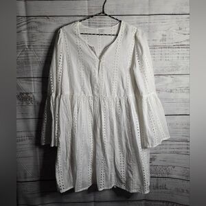 MudPie White Long Sleeve Eyelet Mini Dress Women Sizd Medium